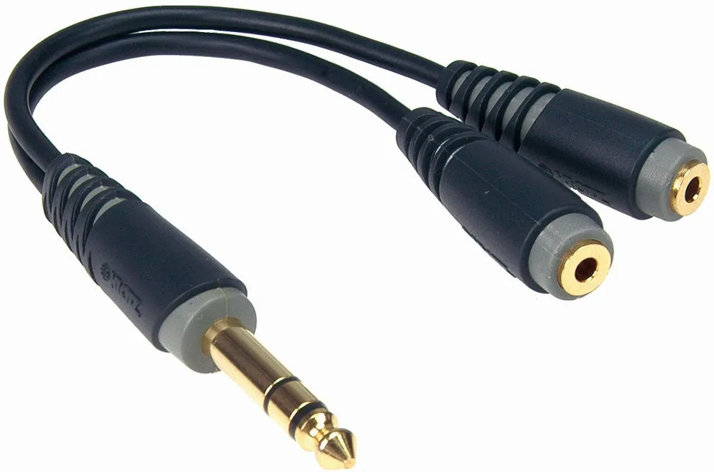Y-Kabel, Kopfhörer Verteiler 1x Klinke 6,35mm - 2x Klinkenbuchse 3,5mm 0,2m Preisknaller