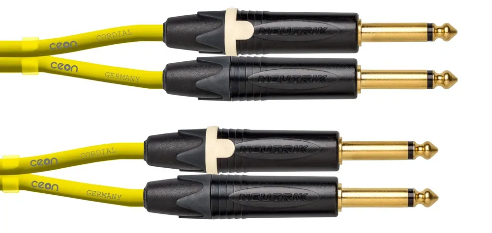 Zertifiziert Cordial ENCORE CEON DJ PLUG 1,5 Y, 1,5 m, NEUTRIK 2x Klinke 6,3 mm mono schwarz gold