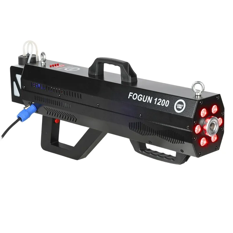 LIGHT4ME FOGun 1200 - 1200W Nebel + 6x3W RGB LED + Schultergurt Neue Kollektion