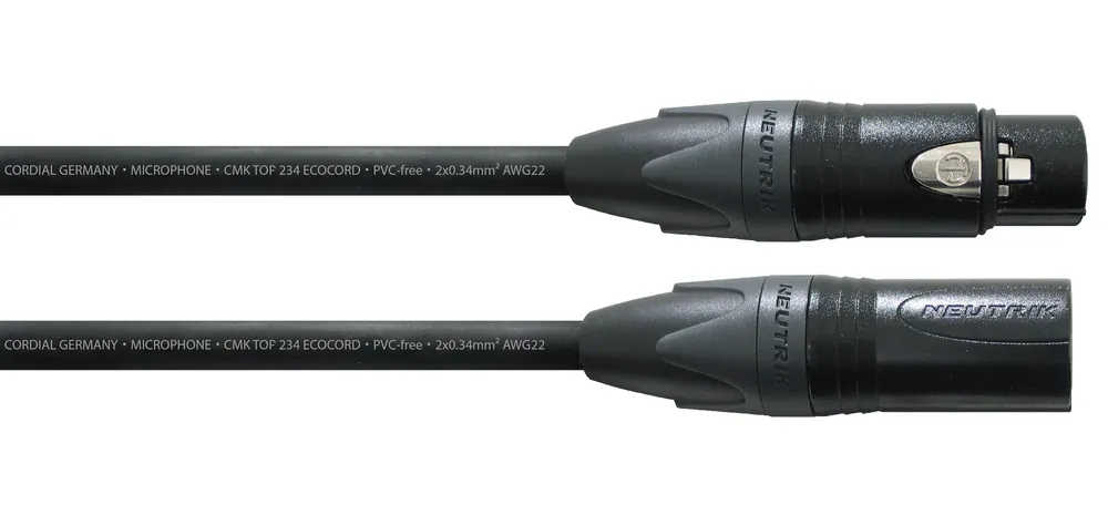 Cordial ECOCORD 3 FM 234 TOP - 3,0m CMK234 TOP, NEUTRIK XLR female schwarz gold / XLR male schwarz Markenprodukt