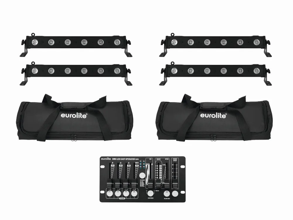 Solange Der Vorrat Reicht EUROLITE Set 4x LED BAR-6 QCL RGBW + 2x Soft Bag + Controller