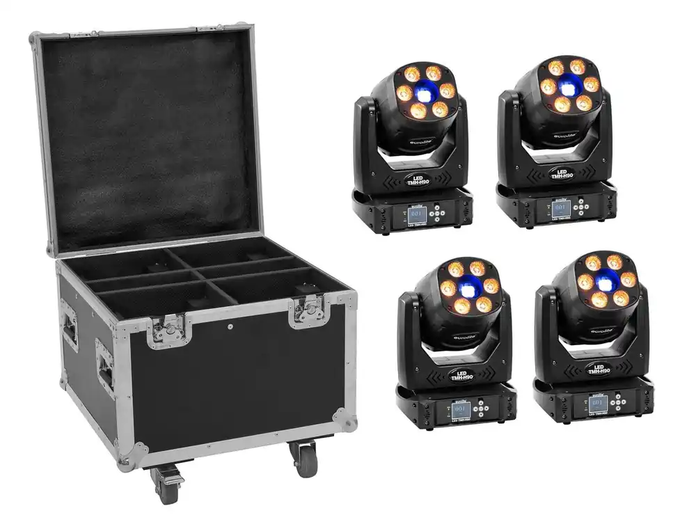 EUROLITE Set 4x LED TMH-H90 + Case mit Rollen Kostenloser Rückversand
