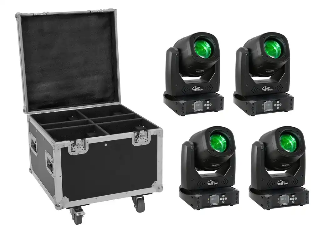 EUROLITE Set 4x LED TMH-B90 + Case mit Rollen Neue Kollektion