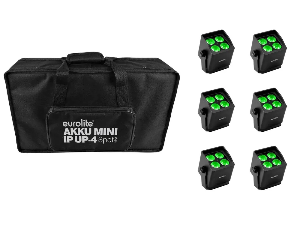EUROLITE Set 6x AKKU Mini IP UP-4 QCL Spot MK2 + Soft-Bag Sonderangebot